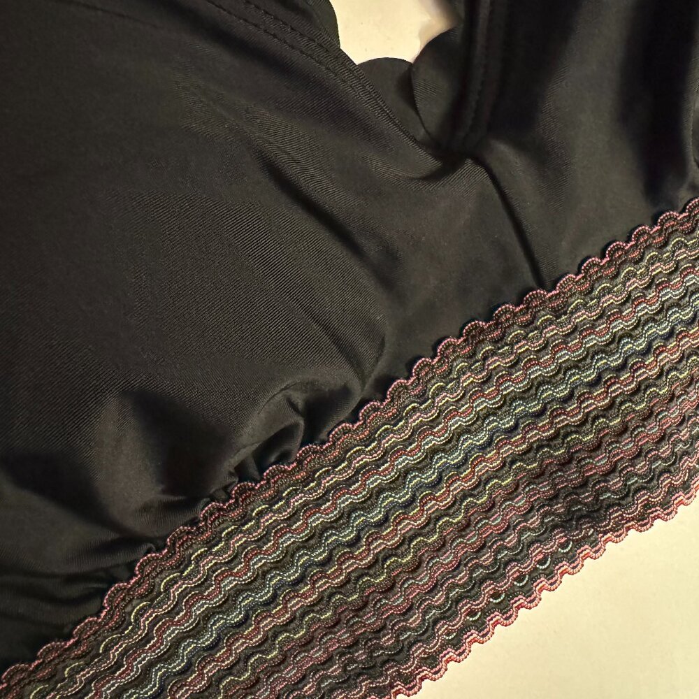 (S) NWT 2  PIECE Scallop Edged Top w/ High waisted bottom Thick Colorful Bands - Picture 14 of 14